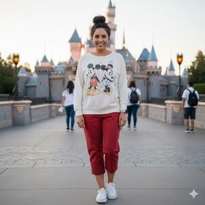 Disney Mickey and Minnie Mouse Sweatshirt Cream Graphic Print Long Sleeve Top